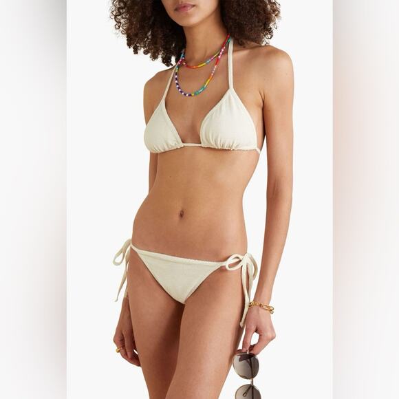Faithfull The Brand Cream Hazel Seersucker Low-rise Bikini Bottoms Size M - Picture 6 of 7